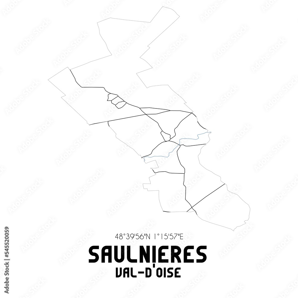 SAULNIERES Val-d'Oise. Minimalistic street map with black and white lines.