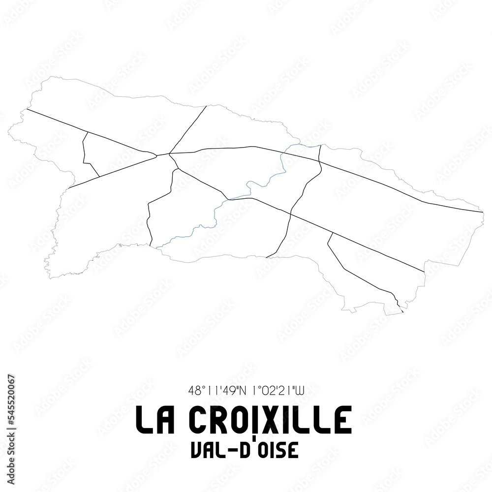 LA CROIXILLE Val-d'Oise. Minimalistic street map with black and white lines. LA CROIXILLE Val-d'Oise. Minimalistic street map with black and white lines.