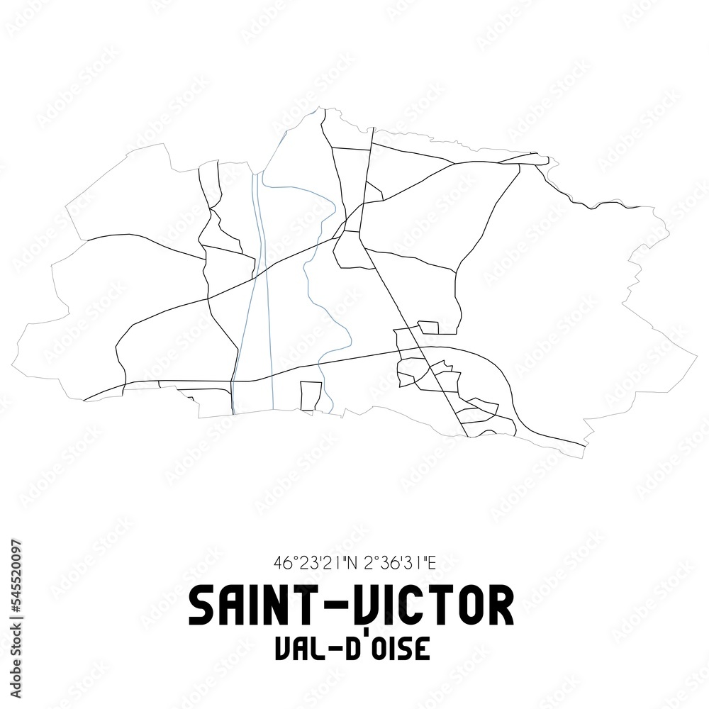 SAINT-VICTOR Val-d'Oise. Minimalistic street map with black and white lines.
