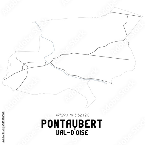 PONTAUBERT Val-d Oise. Minimalistic street map with black and white lines.