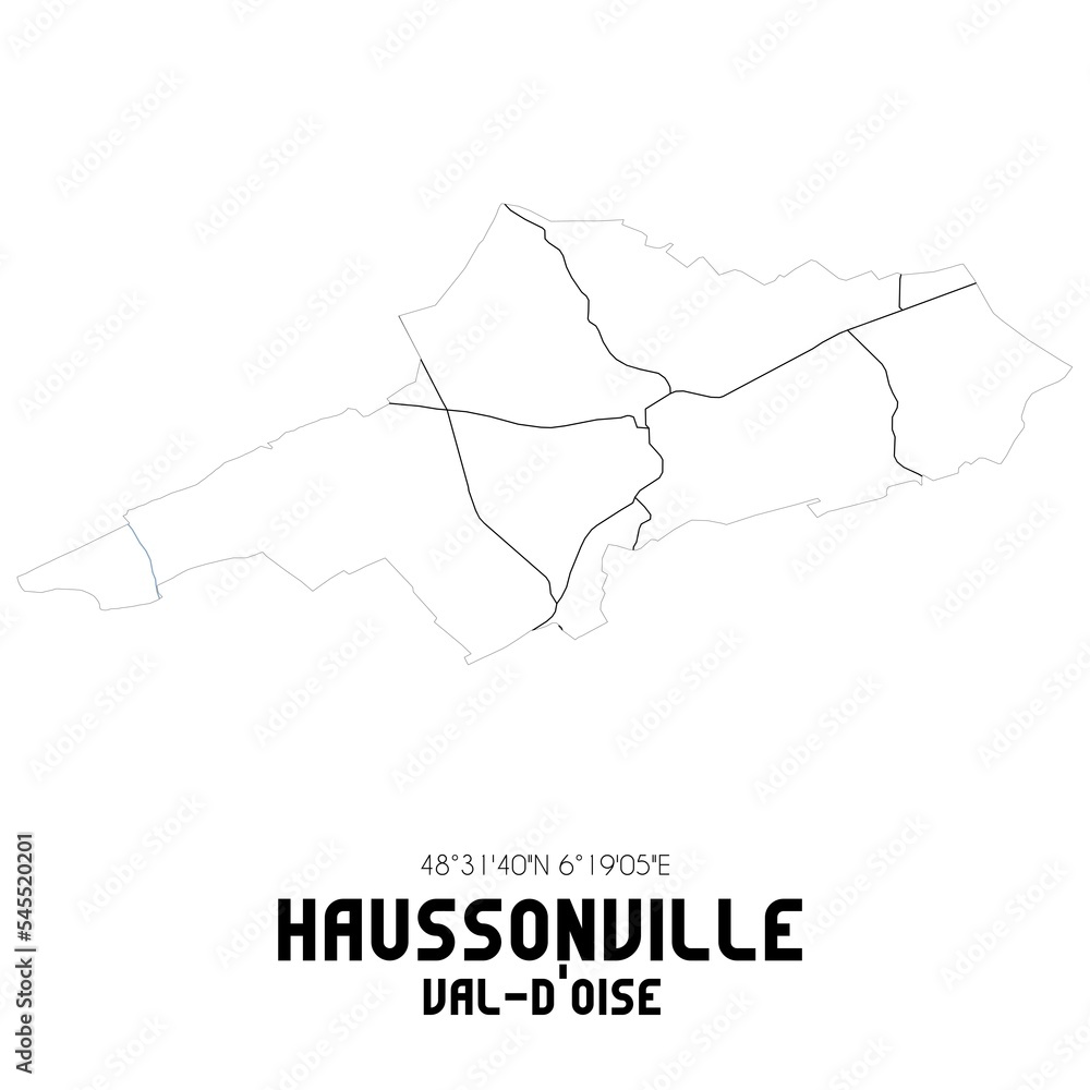 HAUSSONVILLE Val-d'Oise. Minimalistic street map with black and white lines. HAUSSONVILLE Val-d'Oise. Minimalistic street map with black and white lines.