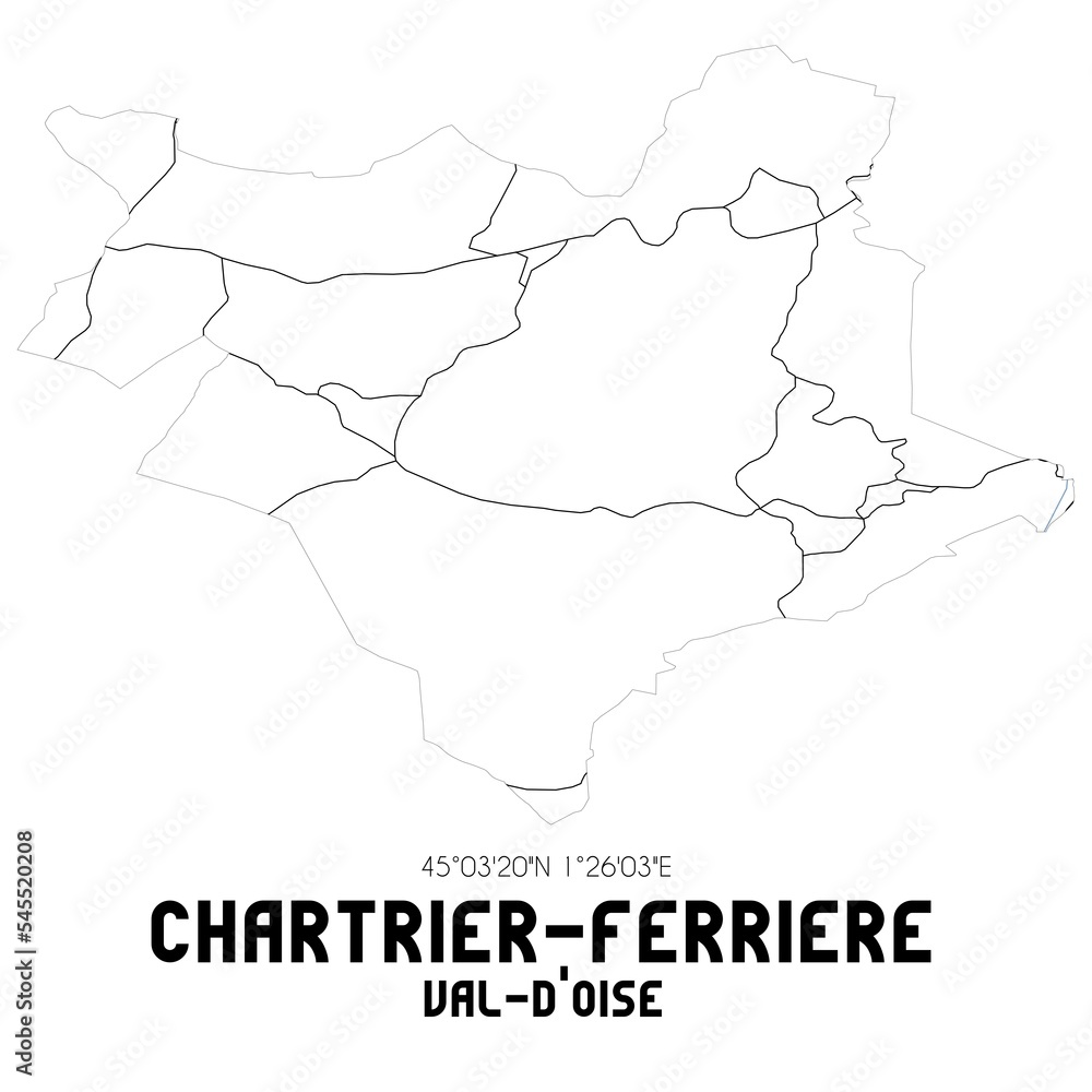 CHARTRIER-FERRIERE Val-d'Oise. Minimalistic street map with black and white lines.