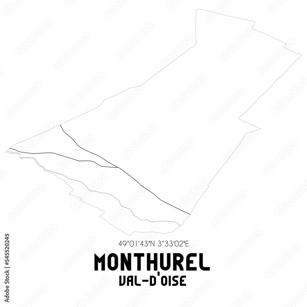 MONTHUREL Val-d'Oise. Minimalistic street map with black and white lines.
