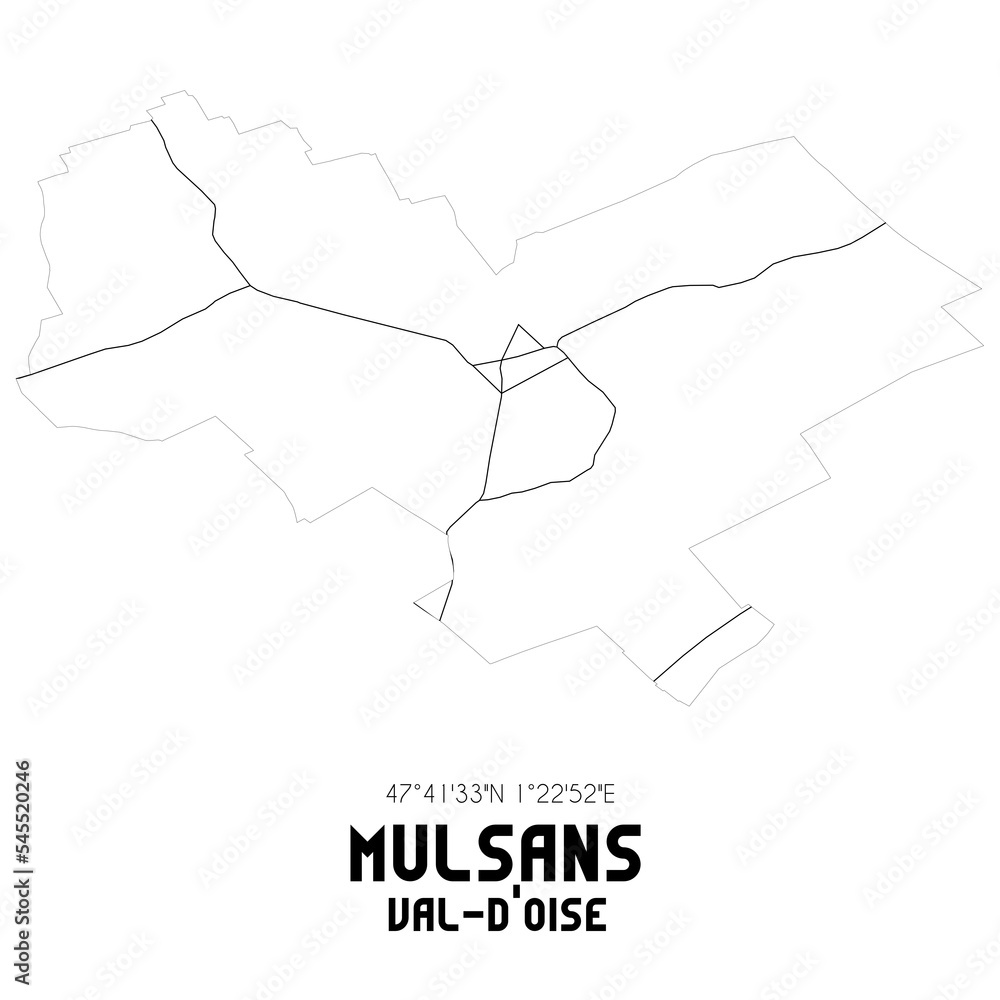 MULSANS Val-d'Oise. Minimalistic street map with black and white lines.