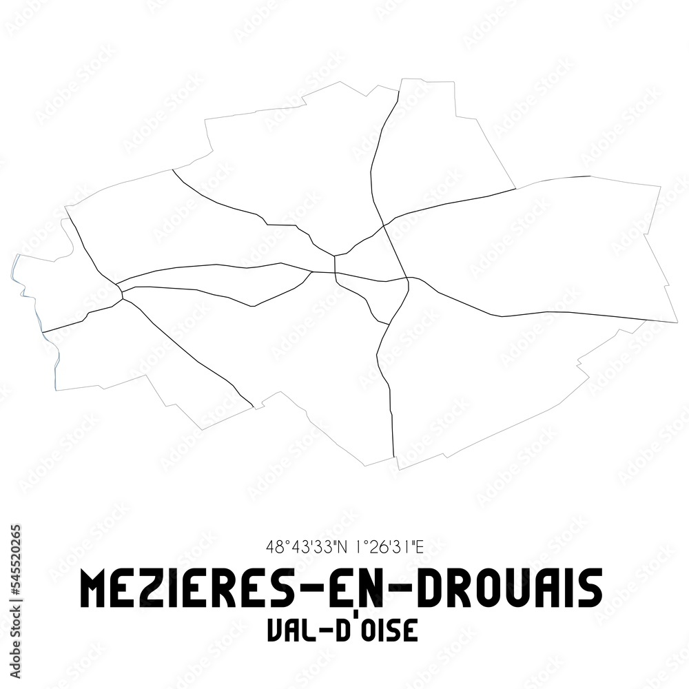 MEZIERES-EN-DROUAIS Val-d'Oise. Minimalistic street map with black and white lines. MEZIERES-EN-DROUAIS Val-d'Oise. Minimalistic street map with black and white lines.