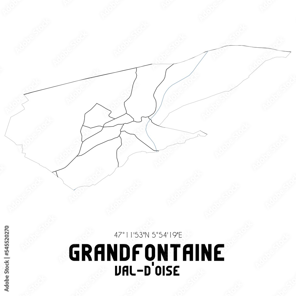 GRANDFONTAINE Val-d'Oise. Minimalistic street map with black and white lines.