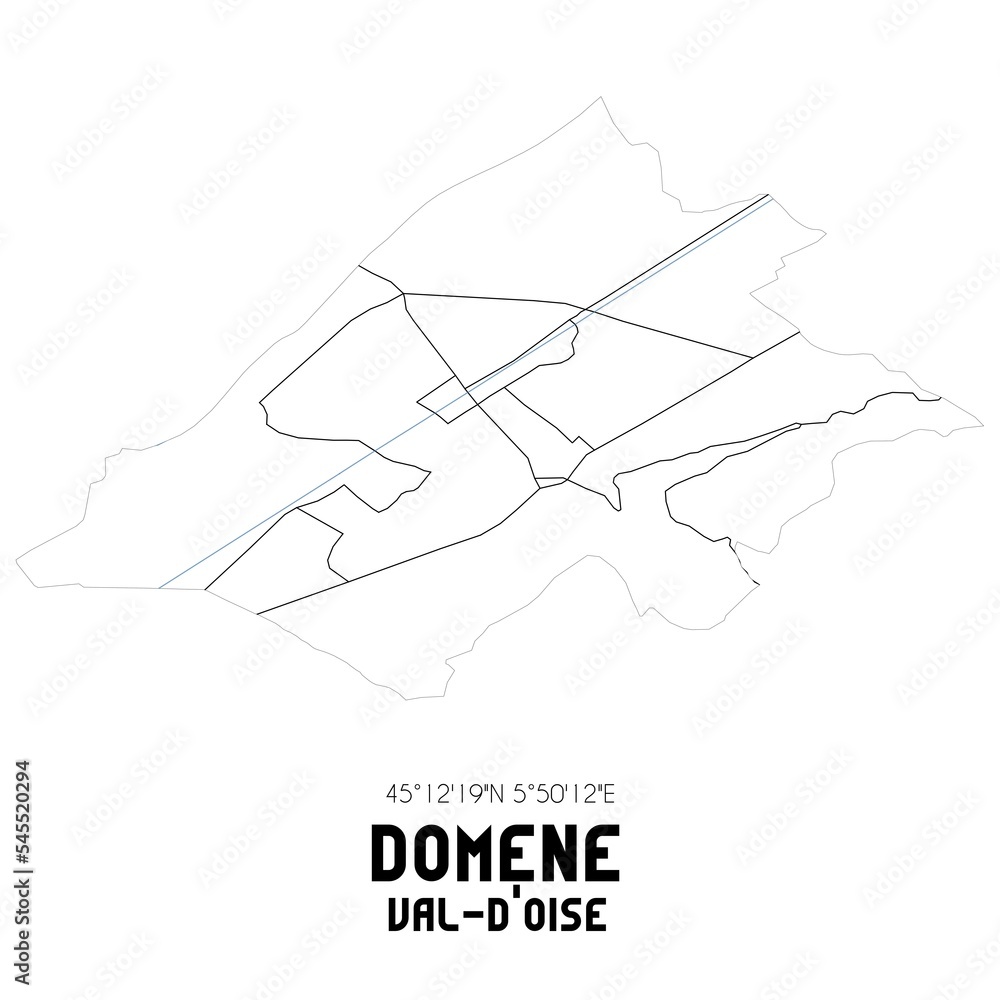 DOMENE Val-d'Oise. Minimalistic street map with black and white lines. DOMENE Val-d'Oise. Minimalistic street map with black and white lines.