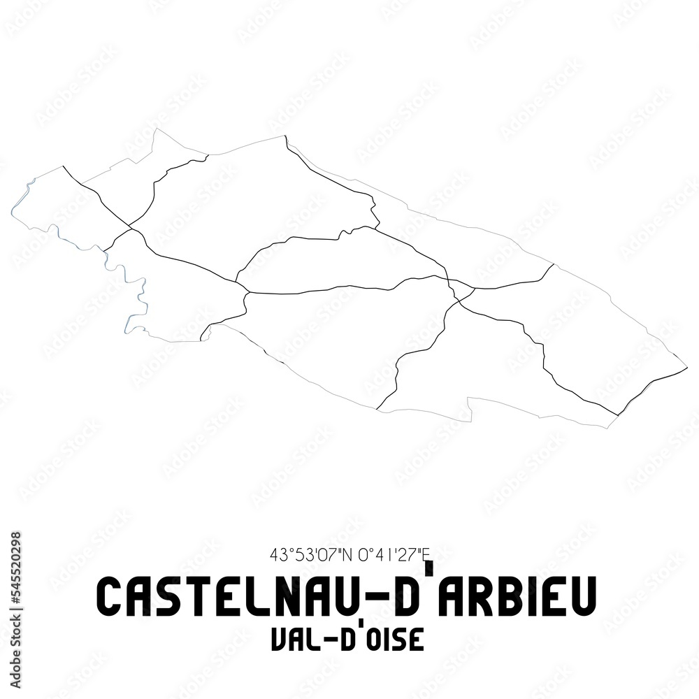 CASTELNAU-D'ARBIEU Val-d'Oise. Minimalistic street map with black and white lines. CASTELNAU-D'ARBIEU Val-d'Oise. Minimalistic street map with black and white lines.