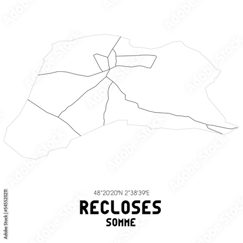 RECLOSES Somme. Minimalistic street map with black and white lines. photo