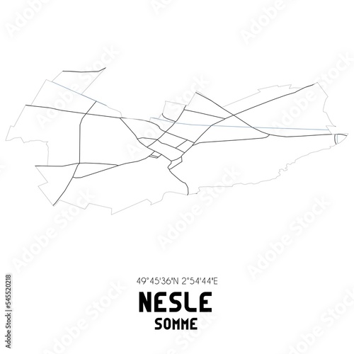 NESLE Somme. Minimalistic street map with black and white lines. photo