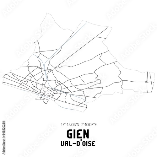 GIEN Val-d'Oise. Minimalistic street map with black and white lines.