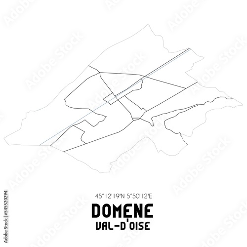 DOMENE Val-d'Oise. Minimalistic street map with black and white lines. photo