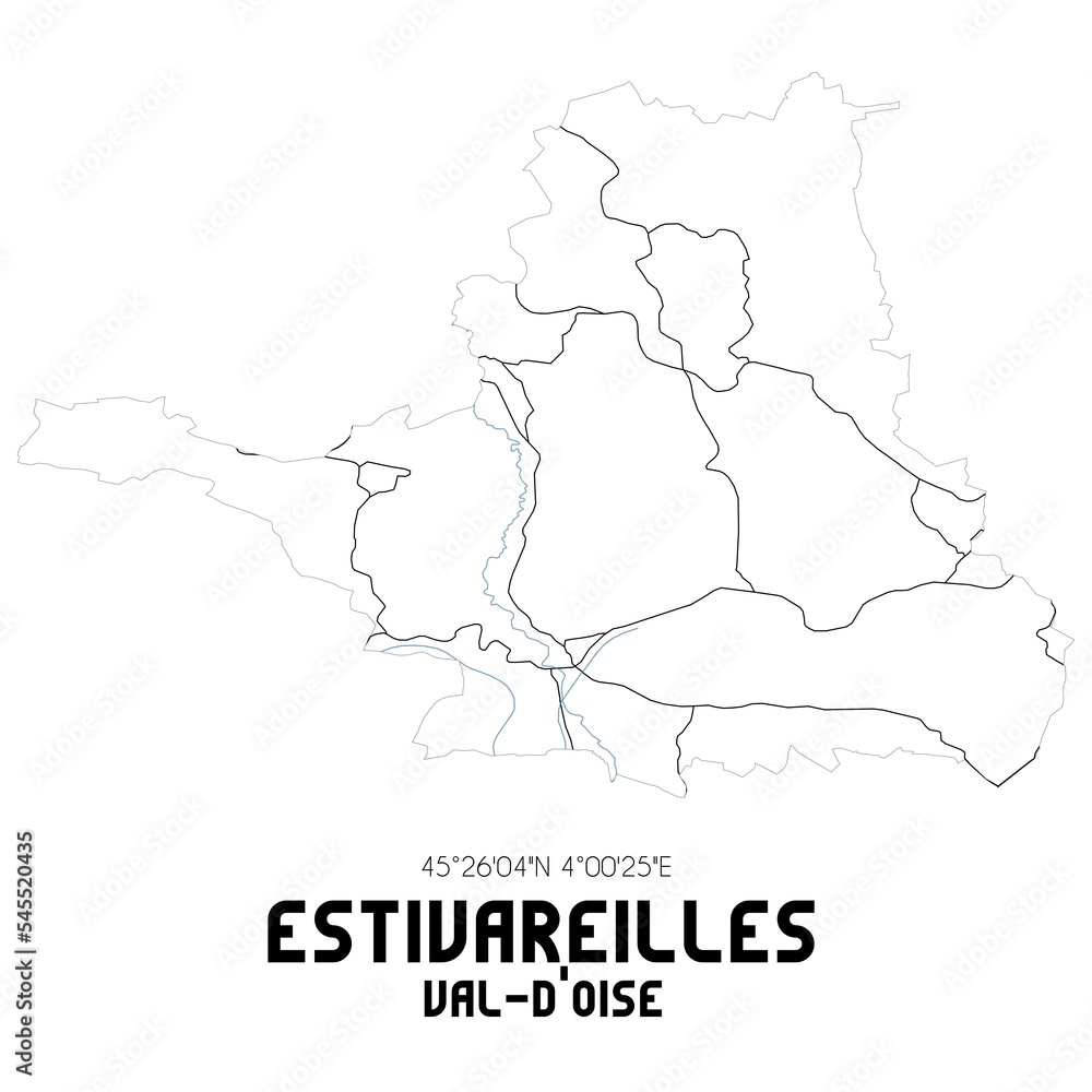 Obraz premium ESTIVAREILLES Val-d'Oise. Minimalistic street map with black and white lines.