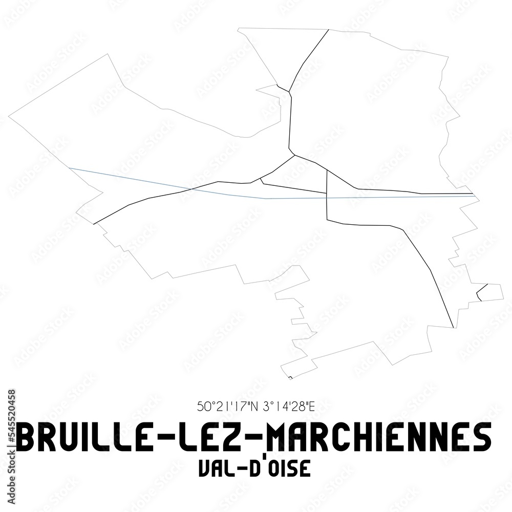 BRUILLE-LEZ-MARCHIENNES Val-d'Oise. Minimalistic street map with black and white lines.