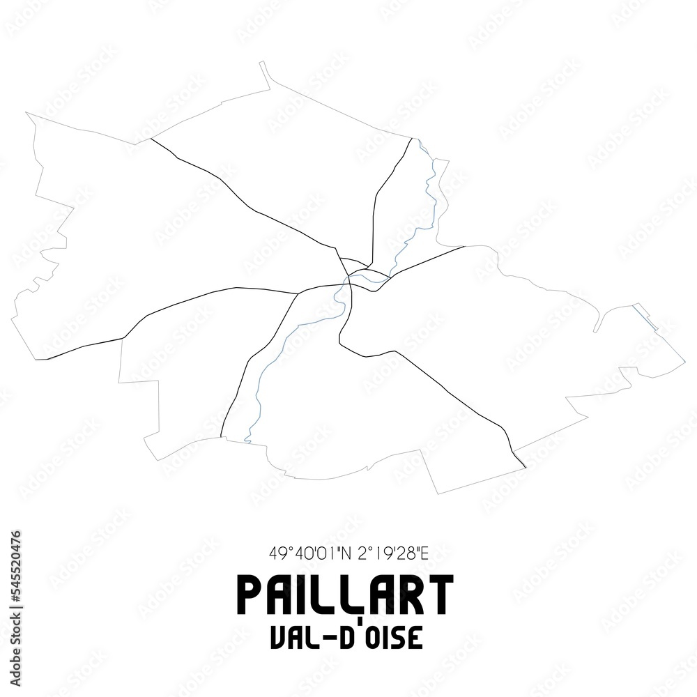 PAILLART Val-d'Oise. Minimalistic street map with black and white lines.