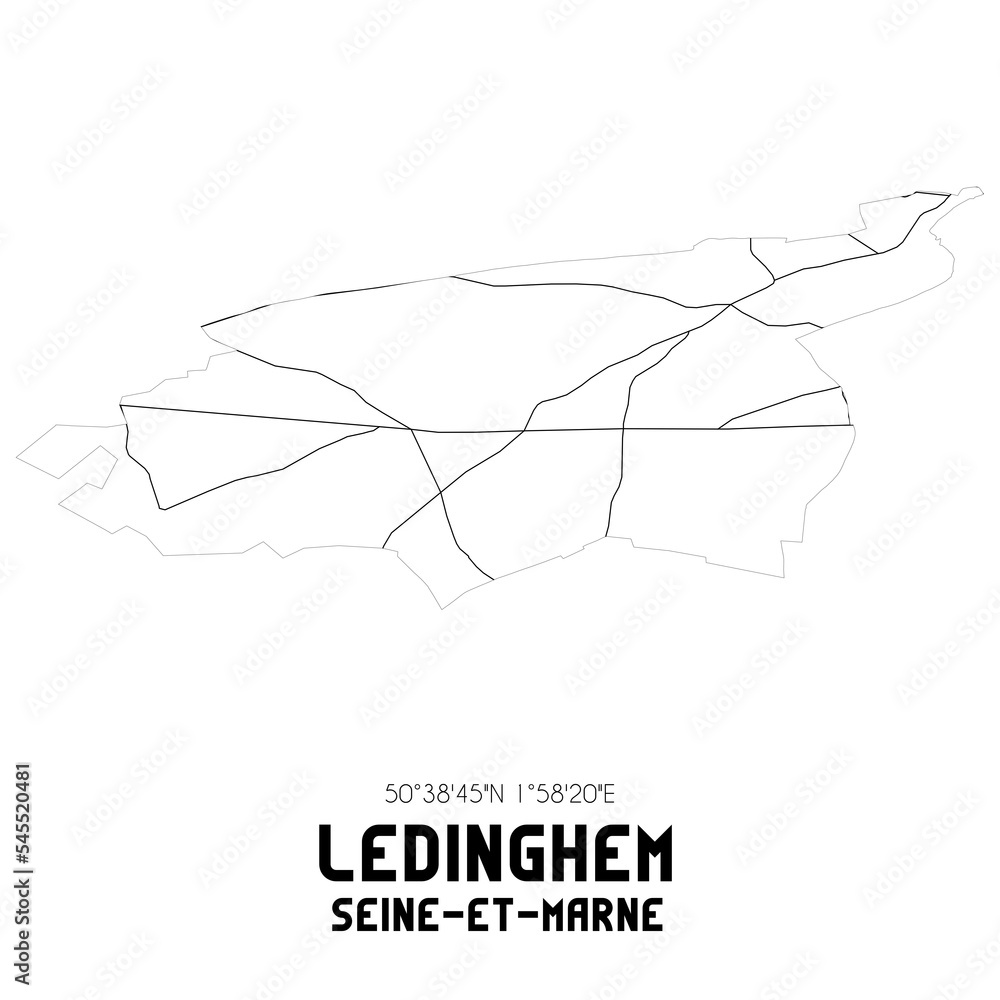 LEDINGHEM Seine-et-Marne. Minimalistic street map with black and white lines.