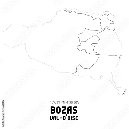 BOZAS Val-d Oise. Minimalistic street map with black and white lines.