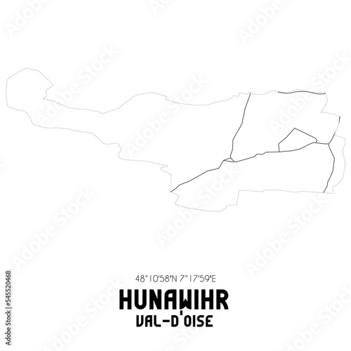 HUNAWIHR Val-d'Oise. Minimalistic street map with black and white lines.