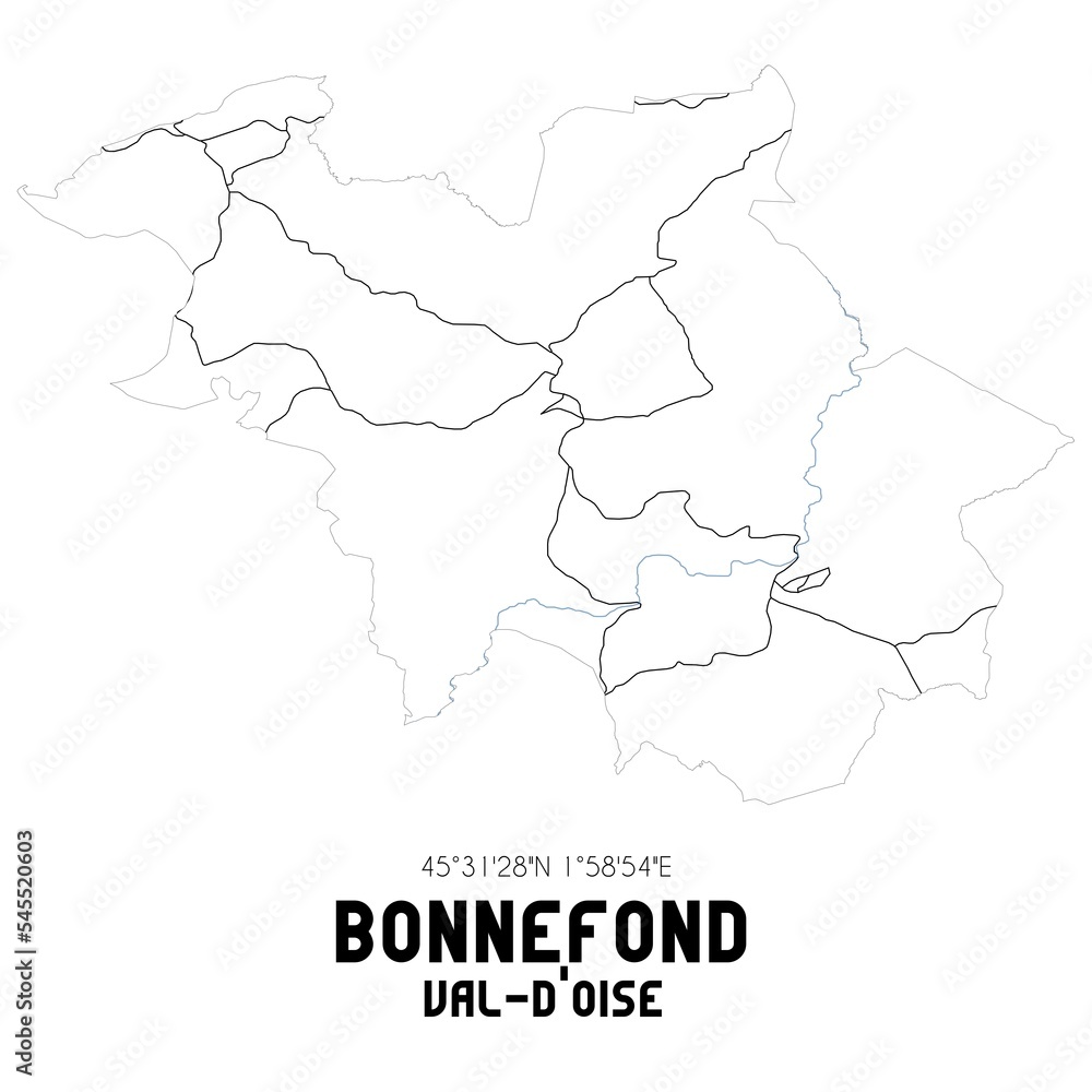 BONNEFOND Val-d'Oise. Minimalistic street map with black and white lines.