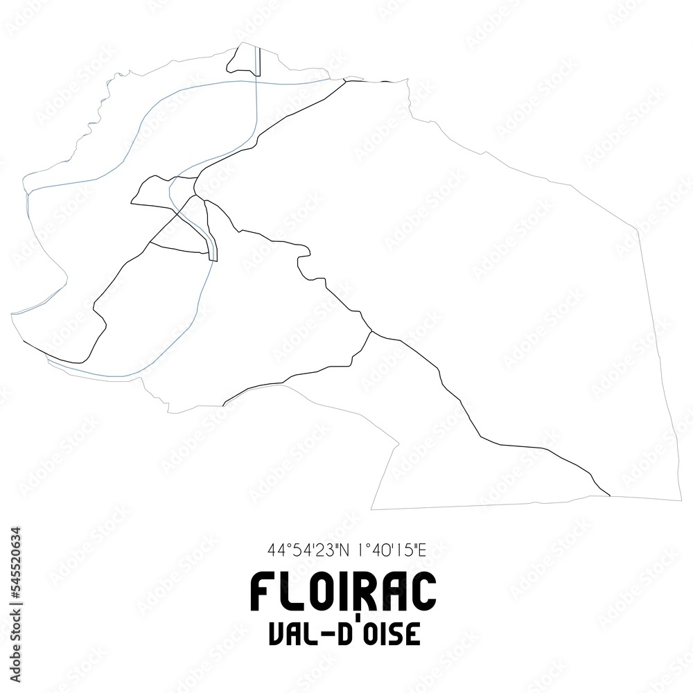 FLOIRAC Val-d'Oise. Minimalistic street map with black and white lines.