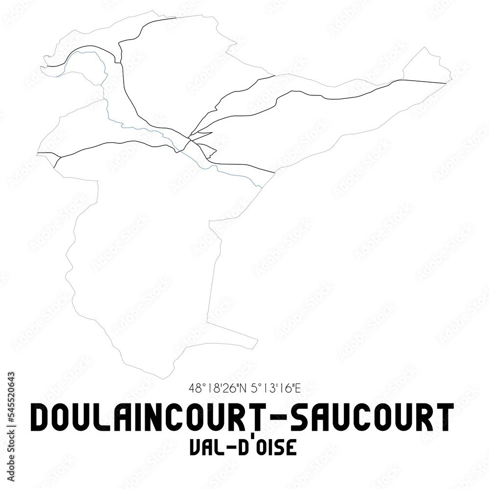 DOULAINCOURT-SAUCOURT Val-d'Oise. Minimalistic street map with black and white lines.