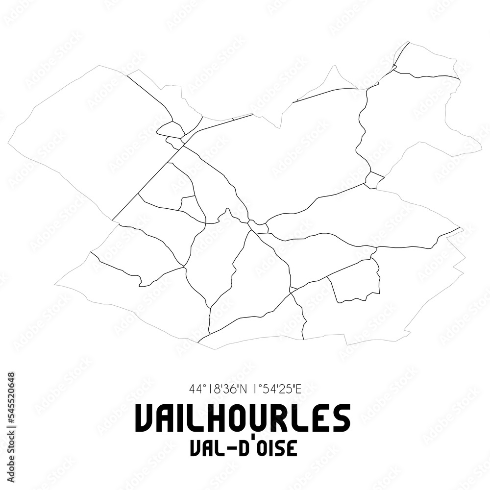 VAILHOURLES Val-d'Oise. Minimalistic street map with black and white lines.