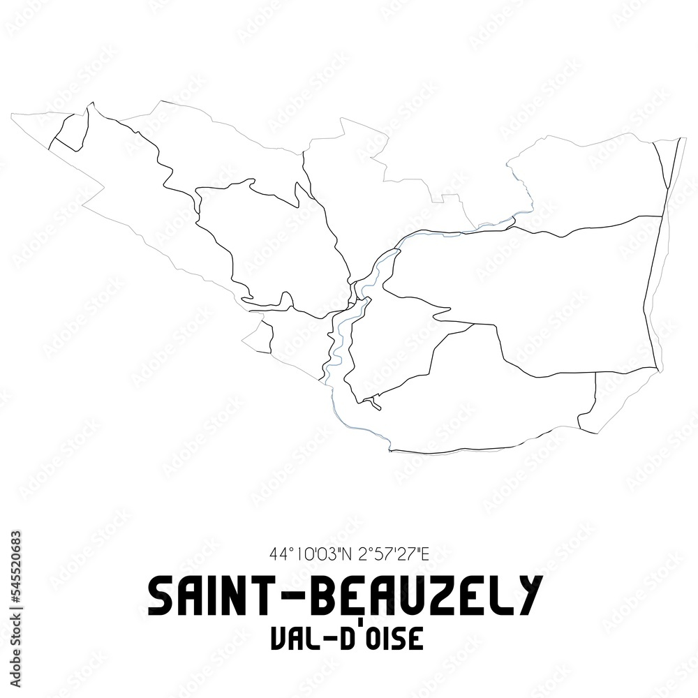 SAINT-BEAUZELY Val-d'Oise. Minimalistic street map with black and white lines.