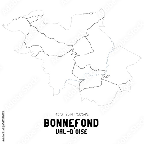 BONNEFOND Val-d'Oise. Minimalistic street map with black and white lines.
