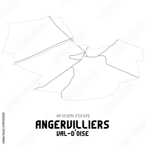 ANGERVILLIERS Val-d Oise. Minimalistic street map with black and white lines.