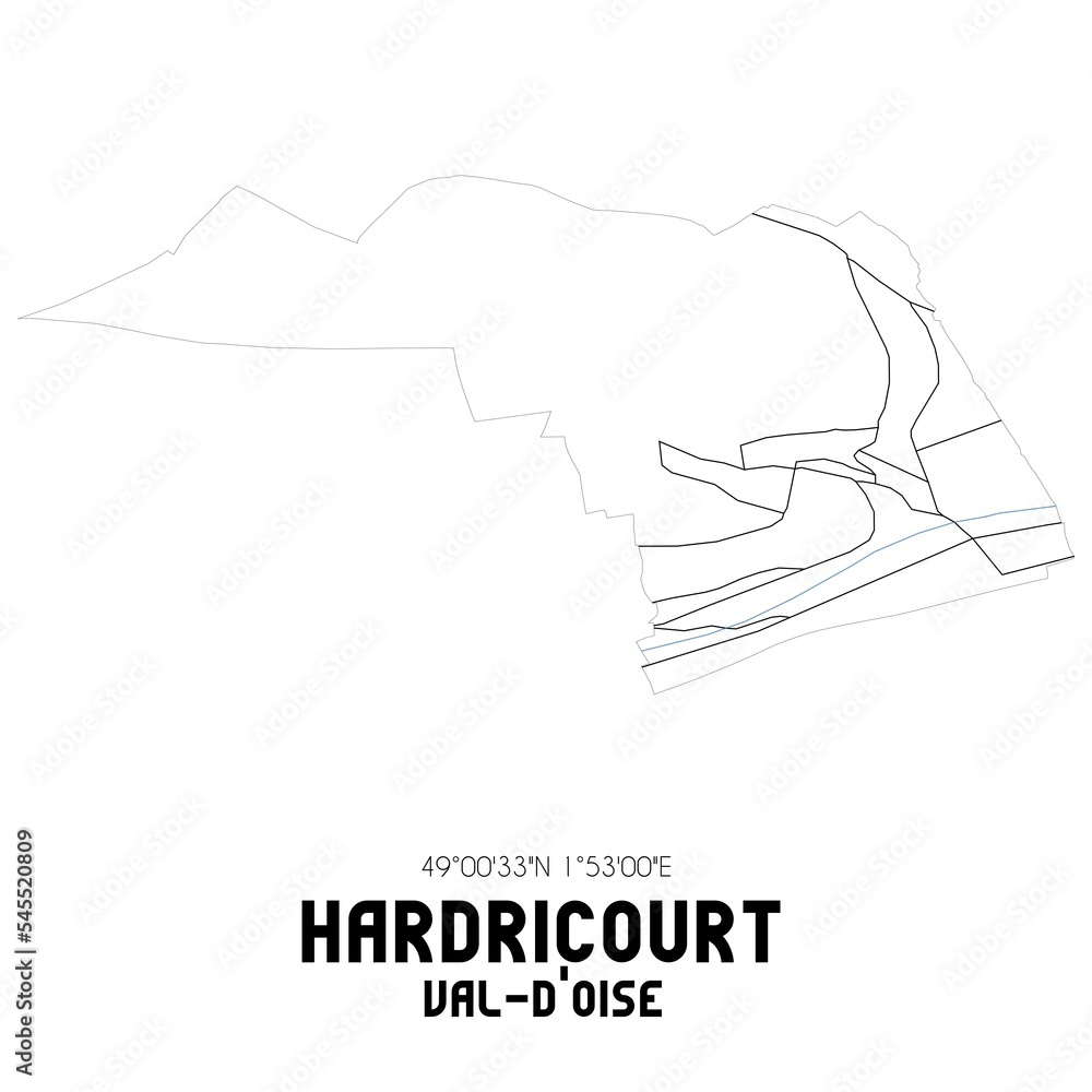 HARDRICOURT Val-d'Oise. Minimalistic street map with black and white lines. HARDRICOURT Val-d'Oise. Minimalistic street map with black and white lines.