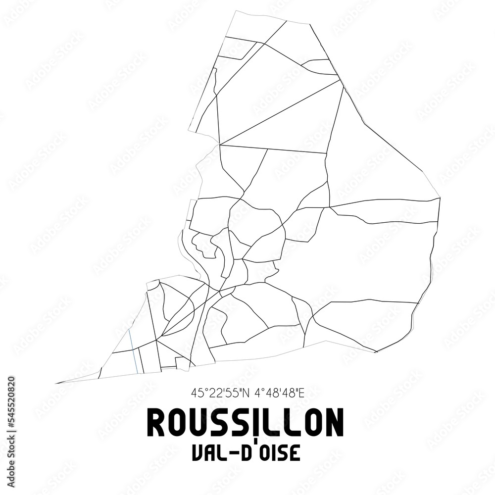 ROUSSILLON Val-d'Oise. Minimalistic street map with black and white lines.