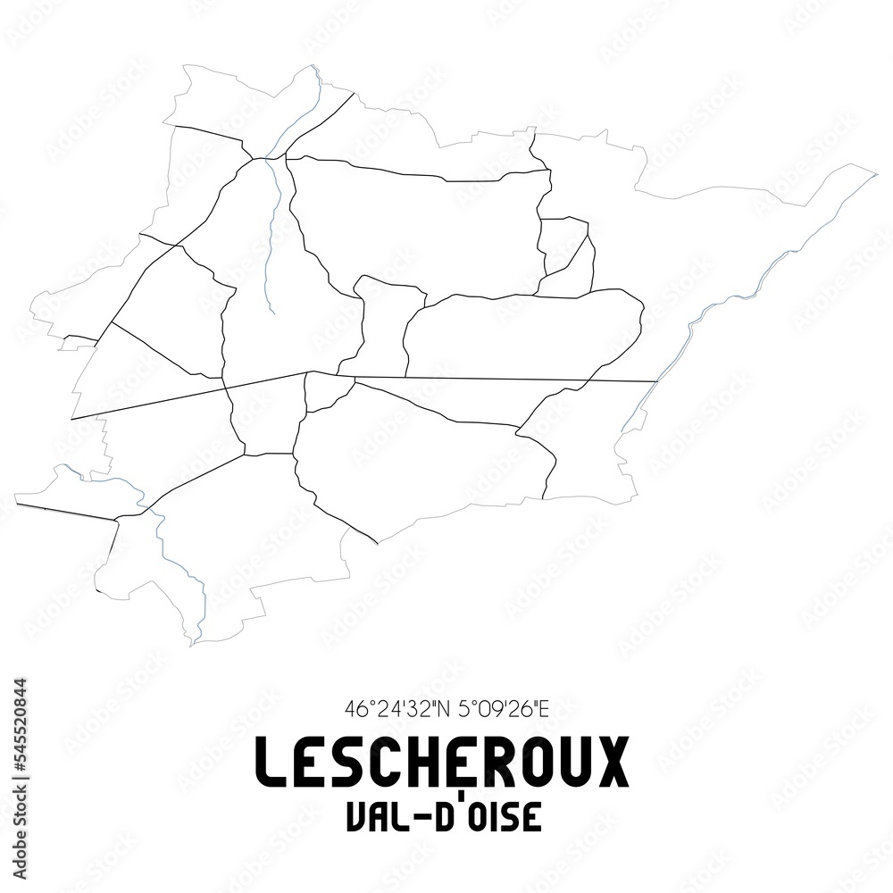 LESCHEROUX Val-d'Oise. Minimalistic street map with black and white lines. LESCHEROUX Val-d'Oise. Minimalistic street map with black and white lines.