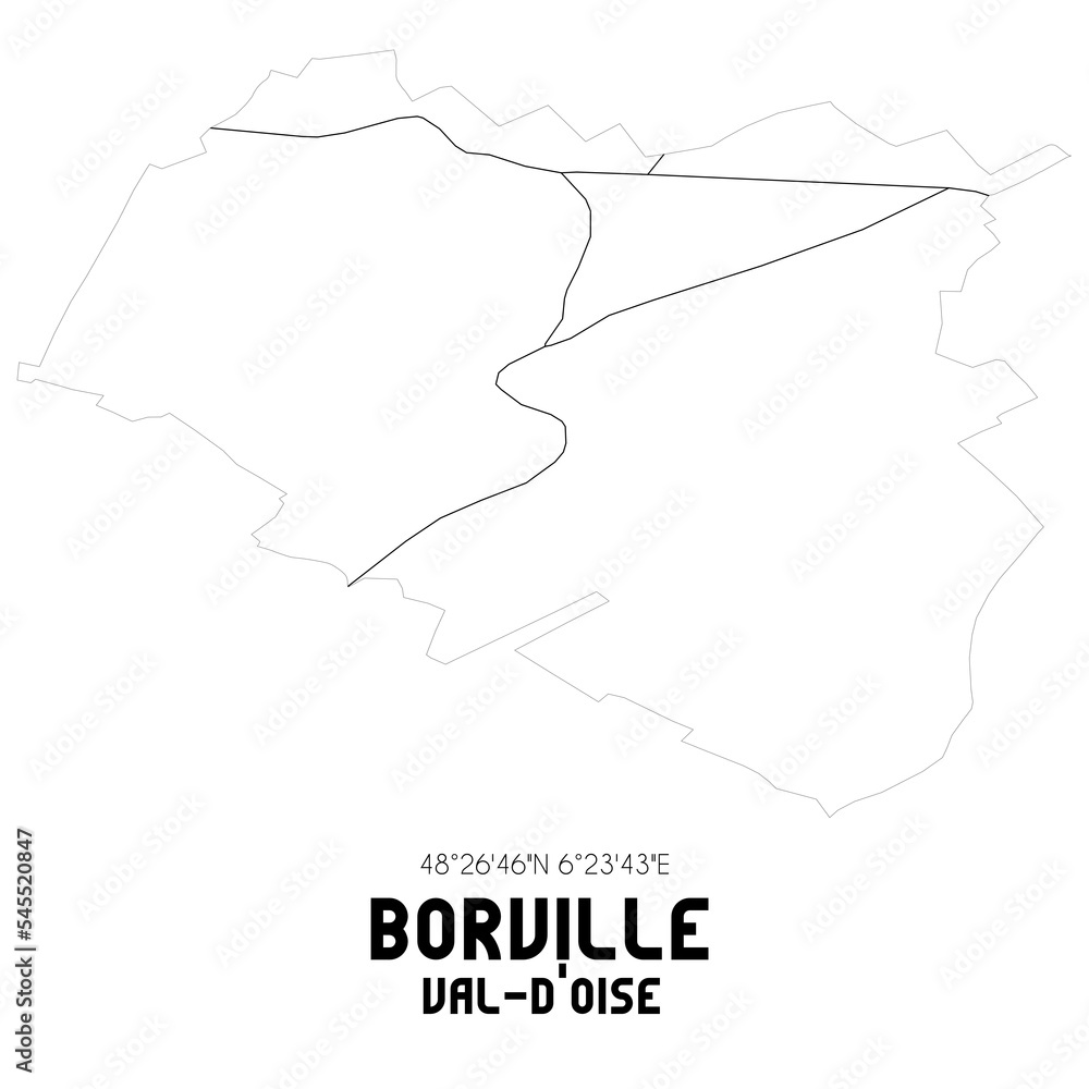 BORVILLE Val-d'Oise. Minimalistic street map with black and white lines. BORVILLE Val-d'Oise. Minimalistic street map with black and white lines.
