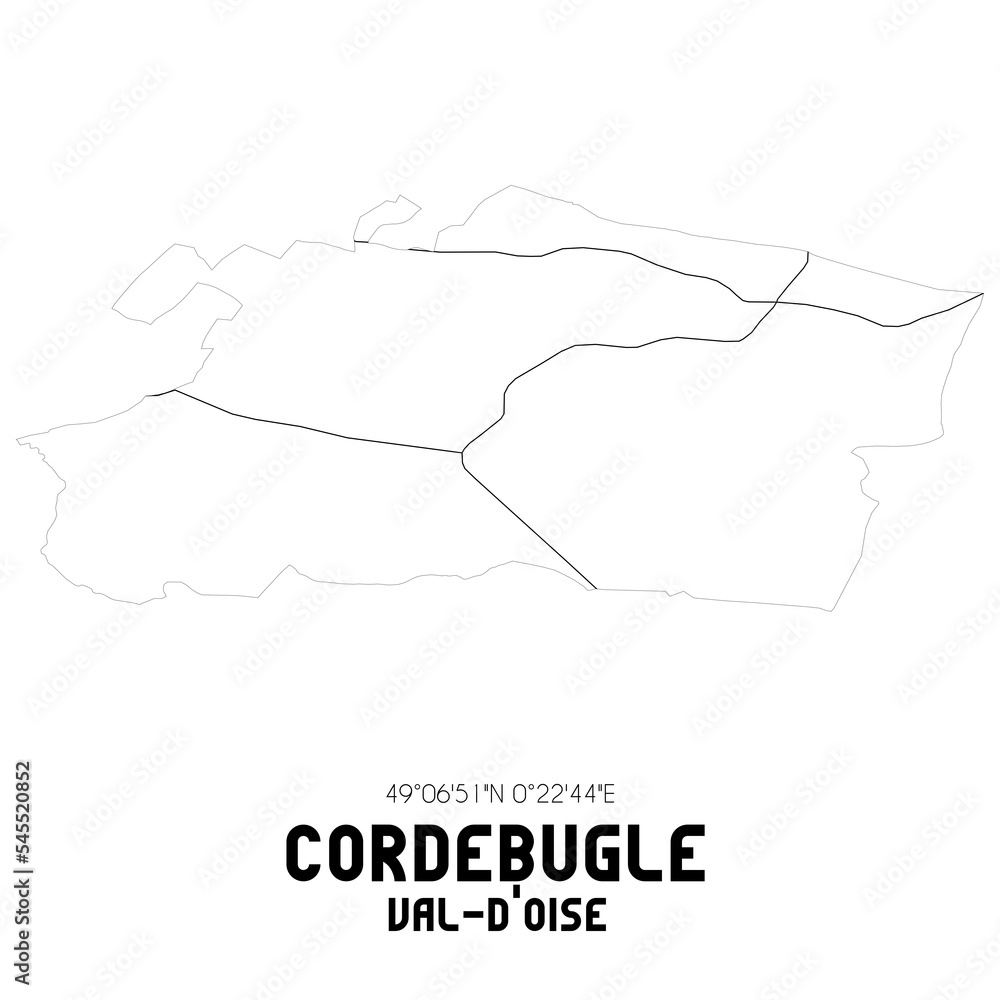 CORDEBUGLE Val-d'Oise. Minimalistic street map with black and white lines.