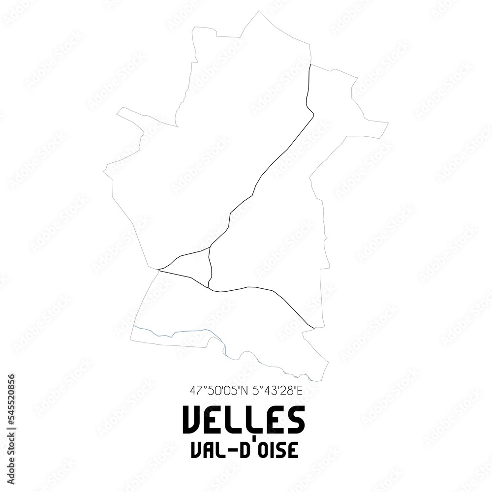 VELLES Val-d'Oise. Minimalistic street map with black and white lines.