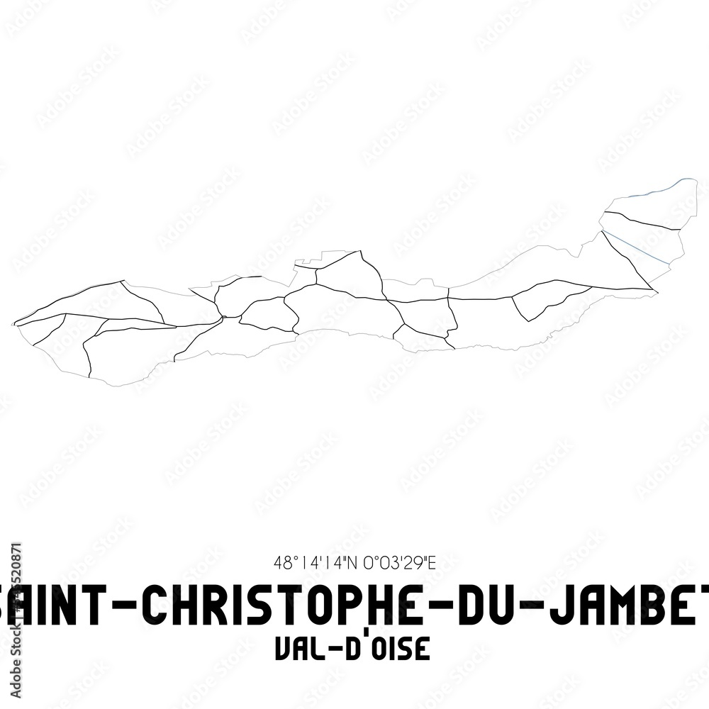 SAINT-CHRISTOPHE-DU-JAMBET Val-d'Oise. Minimalistic street map with black and white lines. SAINT-CHRISTOPHE-DU-JAMBET Val-d'Oise. Minimalistic street map with black and white lines.