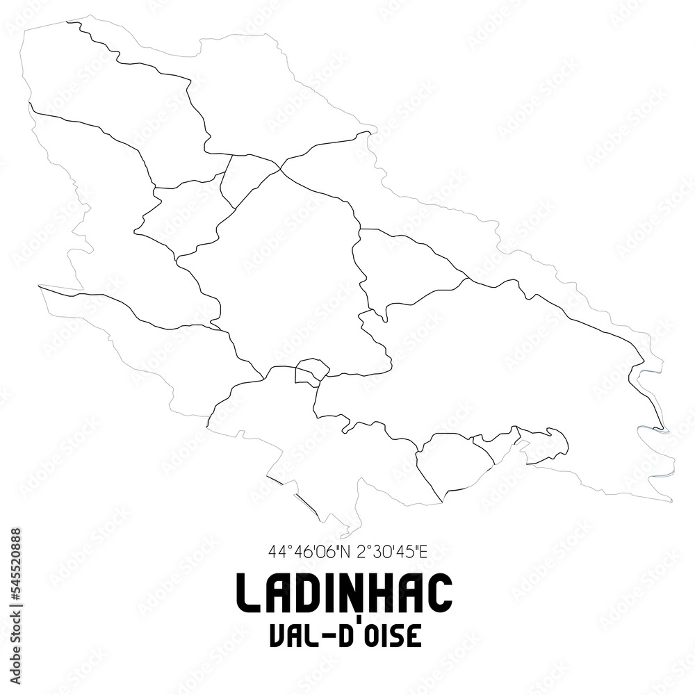 LADINHAC Val-d'Oise. Minimalistic street map with black and white lines.