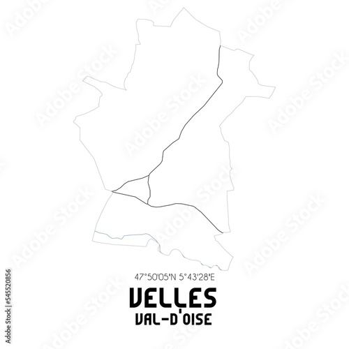 VELLES Val-d Oise. Minimalistic street map with black and white lines.