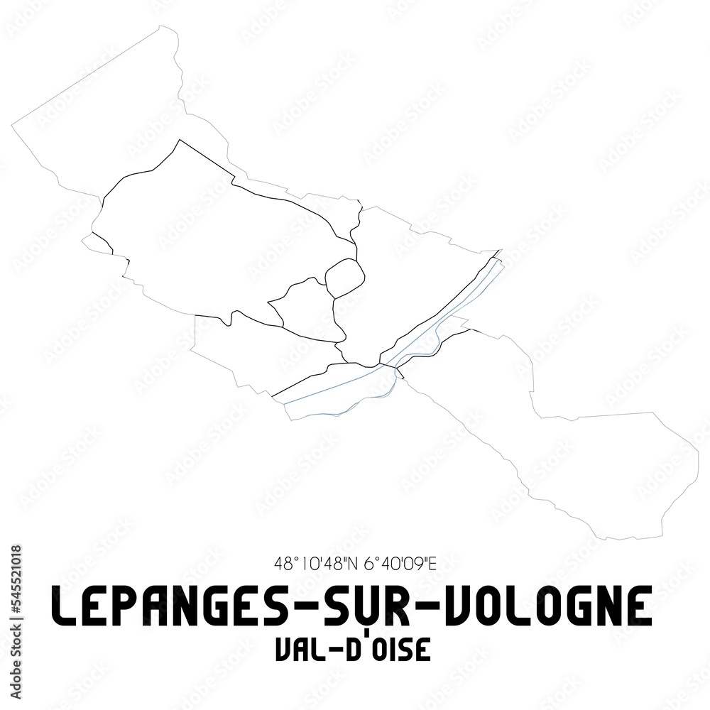 LEPANGES-SUR-VOLOGNE Val-d'Oise. Minimalistic street map with black and white lines.