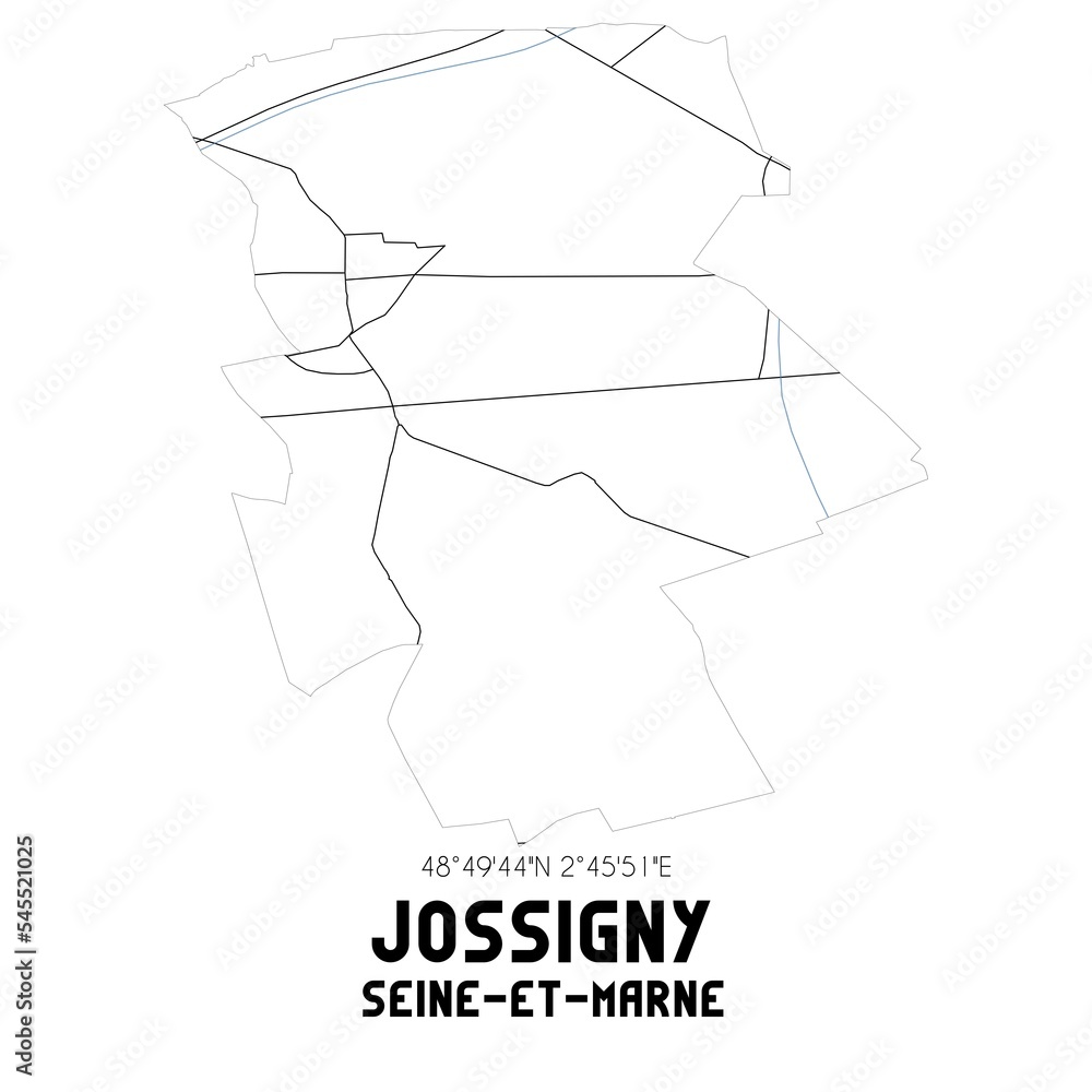 JOSSIGNY Seine-et-Marne. Minimalistic street map with black and white lines.
