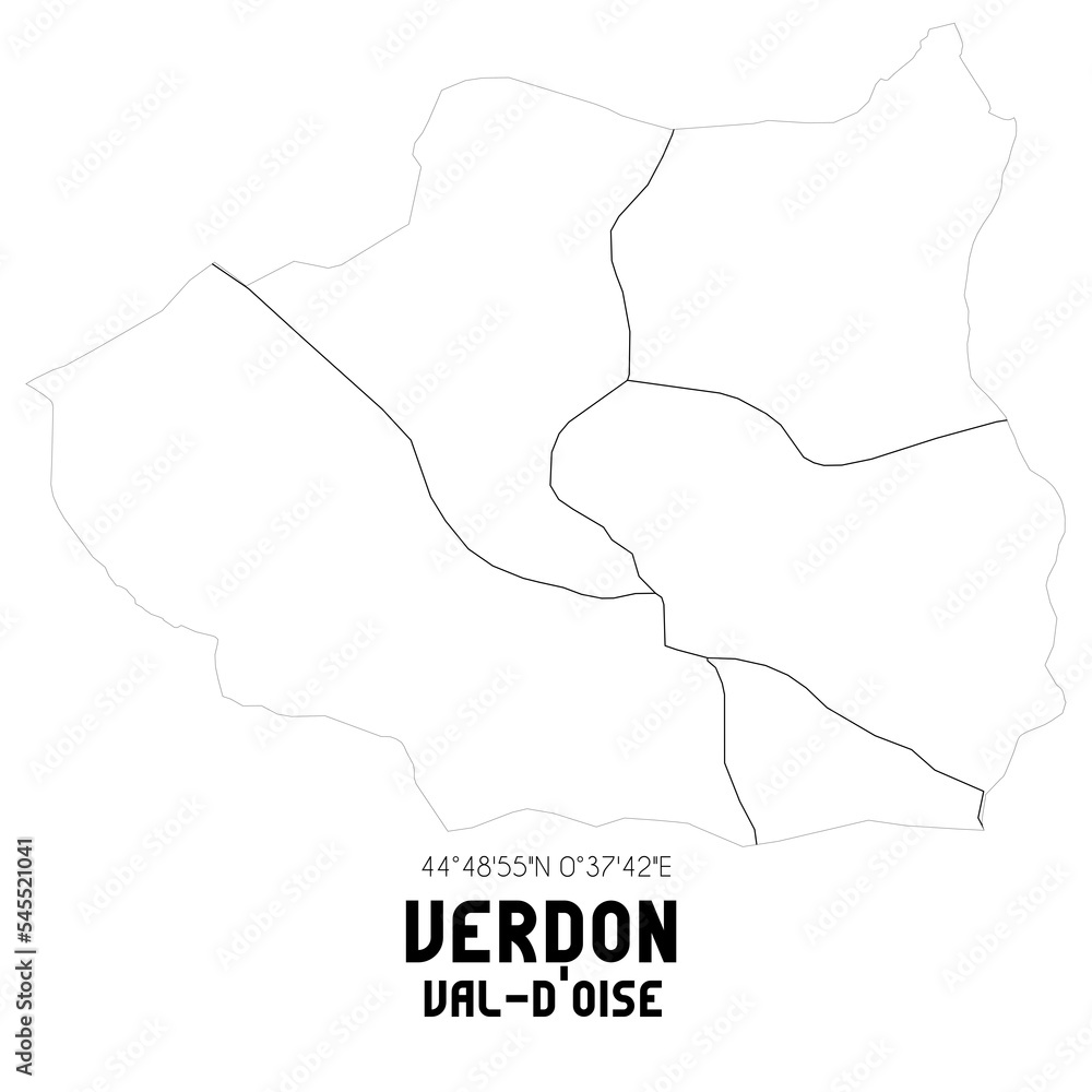 VERDON Val-d'Oise. Minimalistic street map with black and white lines. VERDON Val-d'Oise. Minimalistic street map with black and white lines.