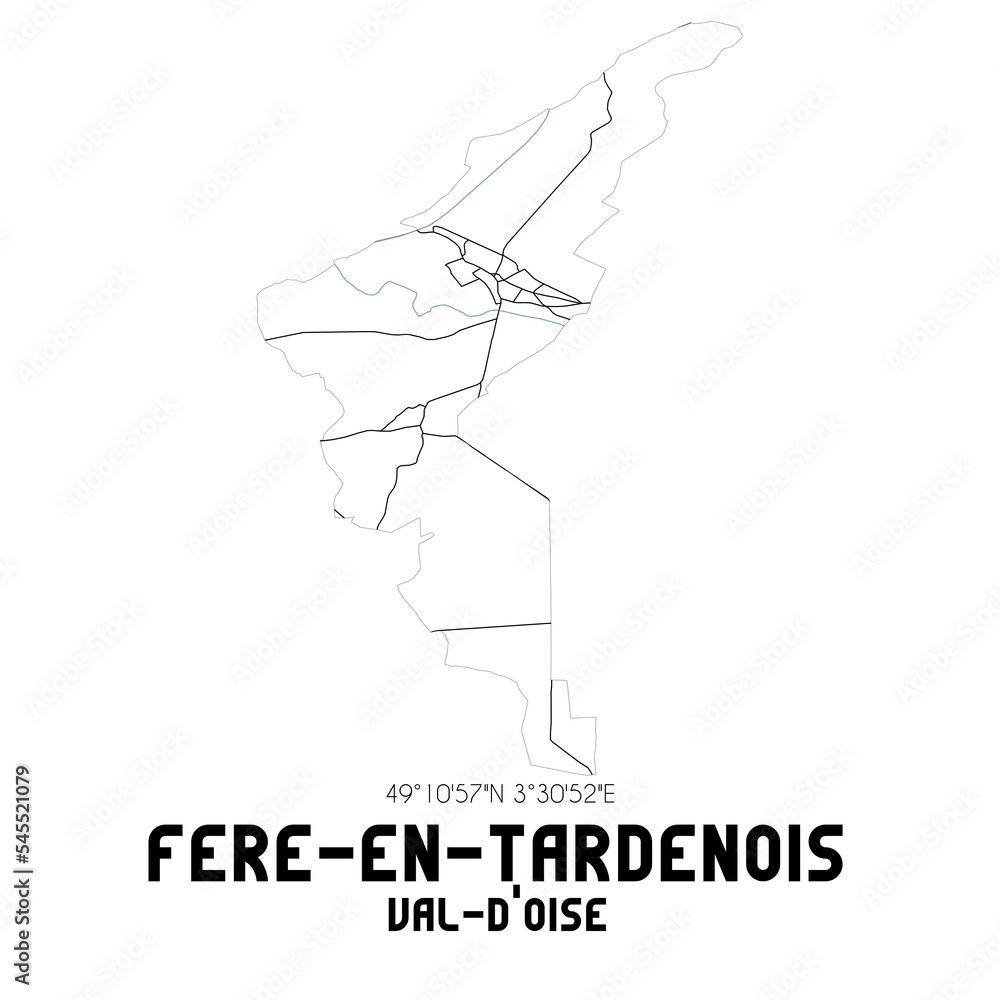 FERE-EN-TARDENOIS Val-d'Oise. Minimalistic street map with black and white lines.