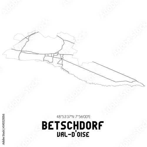 BETSCHDORF Val-d Oise. Minimalistic street map with black and white lines.