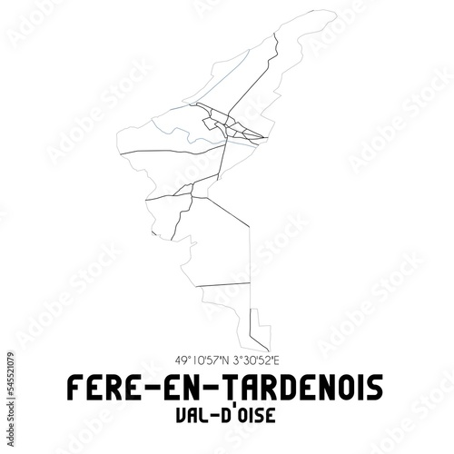 FERE-EN-TARDENOIS Val-d Oise. Minimalistic street map with black and white lines.
