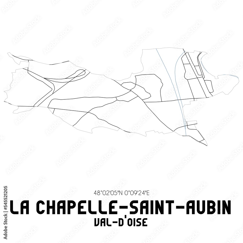LA CHAPELLE-SAINT-AUBIN Val-d'Oise. Minimalistic street map with black and white lines. LA CHAPELLE-SAINT-AUBIN Val-d'Oise. Minimalistic street map with black and white lines.