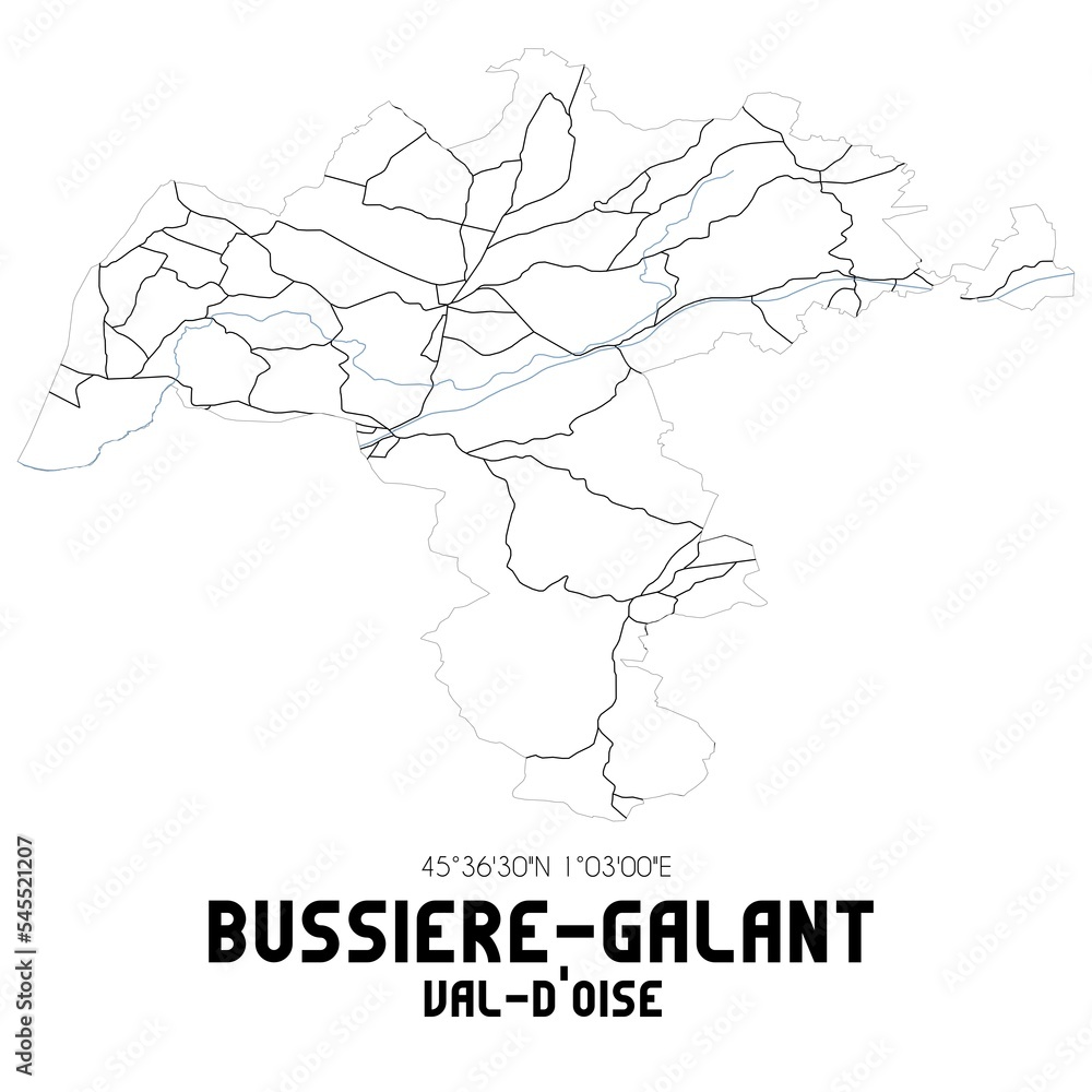 BUSSIERE-GALANT Val-d'Oise. Minimalistic street map with black and white lines.