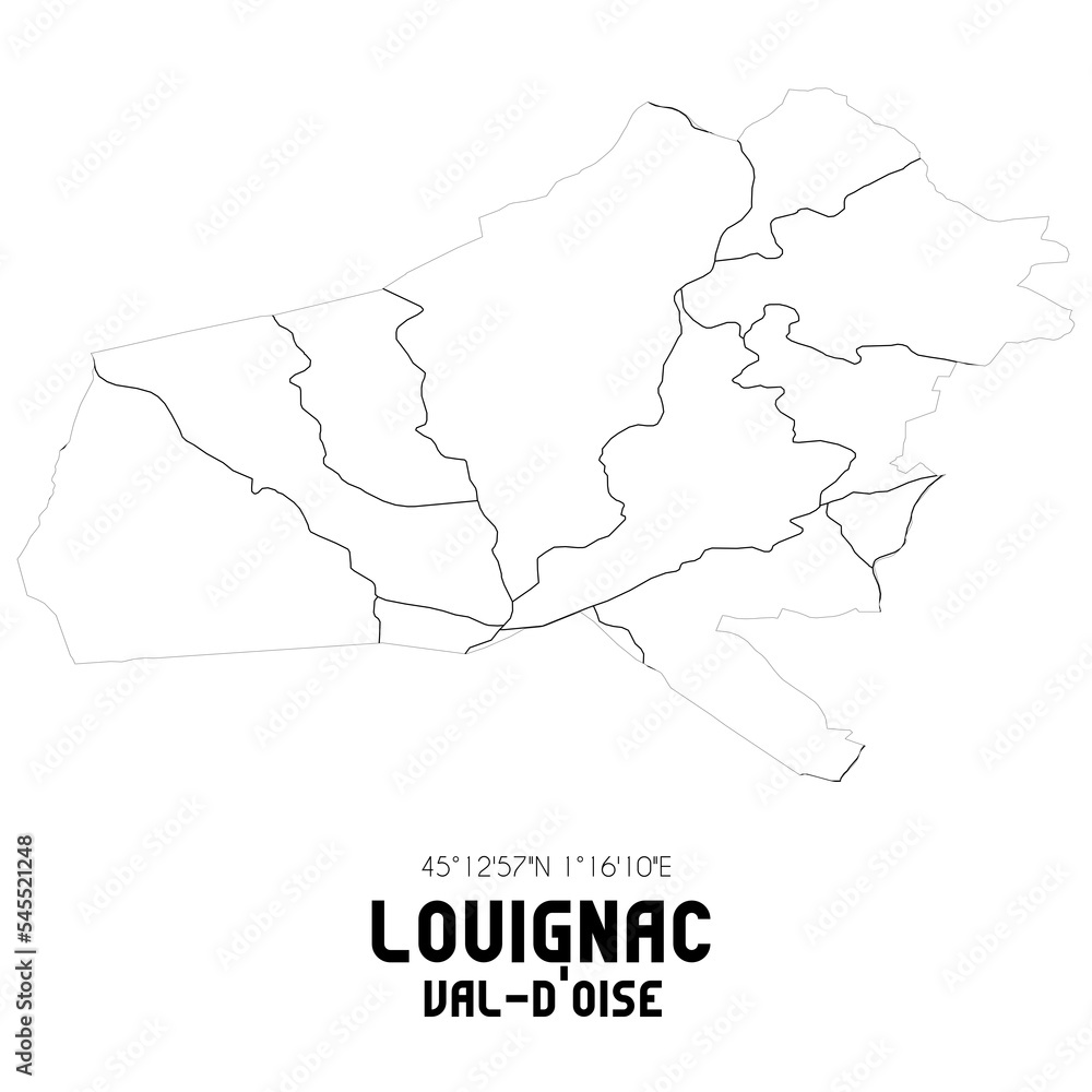 LOUIGNAC Val-d'Oise. Minimalistic street map with black and white lines.