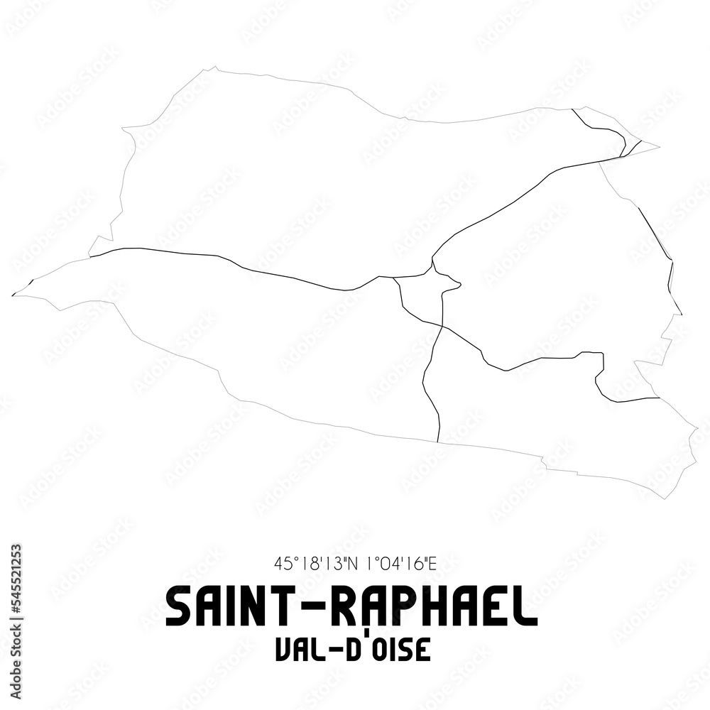 SAINT-RAPHAEL Val-d'Oise. Minimalistic street map with black and white lines. SAINT-RAPHAEL Val-d'Oise. Minimalistic street map with black and white lines.