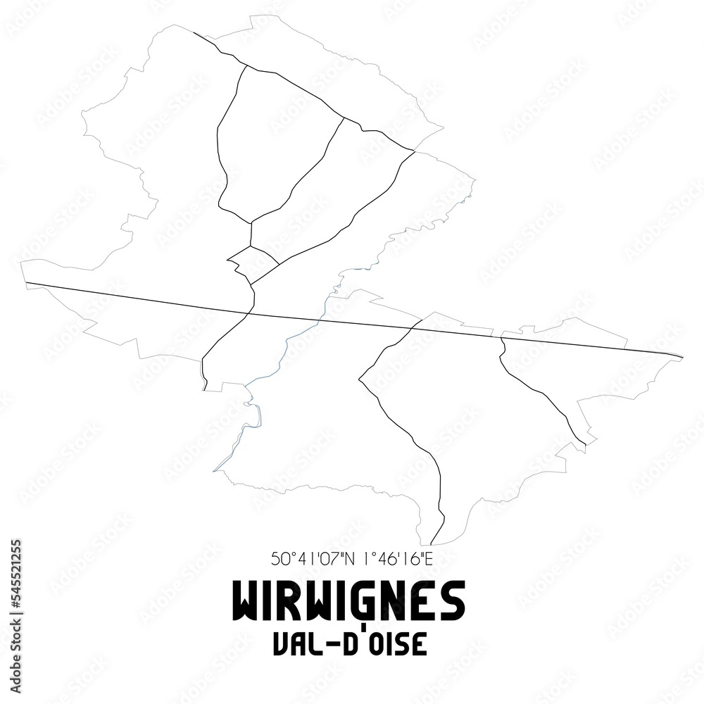 WIRWIGNES Val-d'Oise. Minimalistic street map with black and white lines.