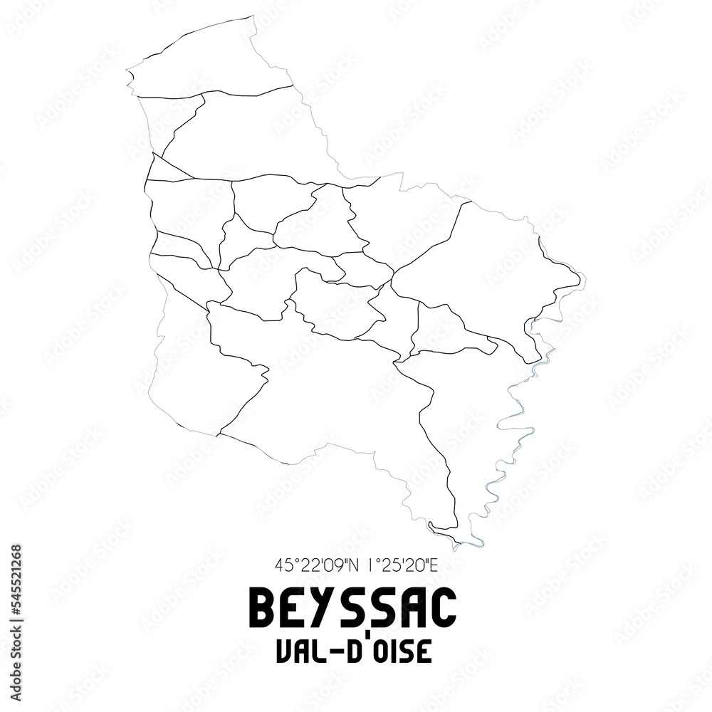 BEYSSAC Val-d'Oise. Minimalistic street map with black and white lines.